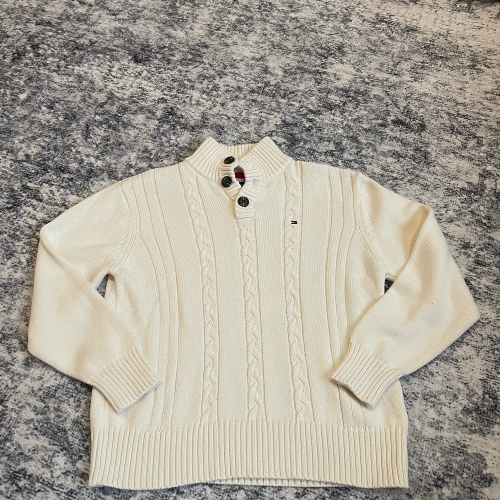 Tommy Hilfiger Cream Cable Knit Turtleneck Sweater